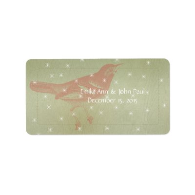 Red Bird Green Wood Grain with Stars Save the Date Personalized Address Label