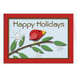 Red Bird on a Branch "Happy Holidays" Card
