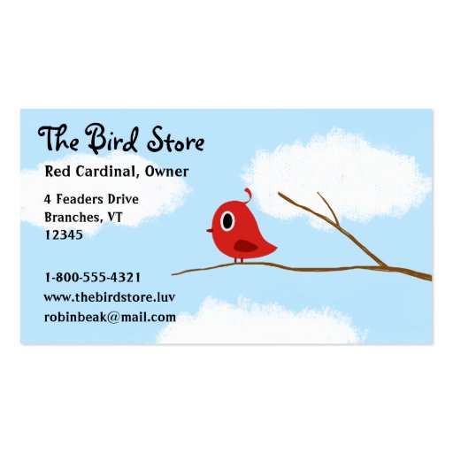 Red Bird on a Tree Branch with Cloudy Sky Business Card Templates (front side)