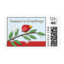 Red Bird on Branch - Season's Greetings Postage