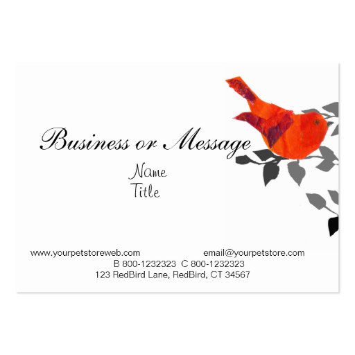 Red bird sitting on a branch business card (back side)