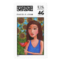 Red Bird & Sunflowers - Stamp