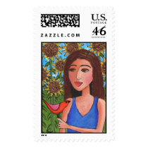 Red Bird & Sunflowers - Stamp by folkartblonde Red Bird & Sunflowers - Stamp