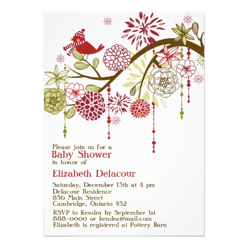 Red Bird Whimsical Winter Baby Shower Invitation