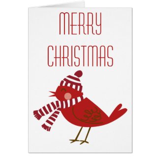 Red Bird with Scarf & Hat Merry Christmas Card