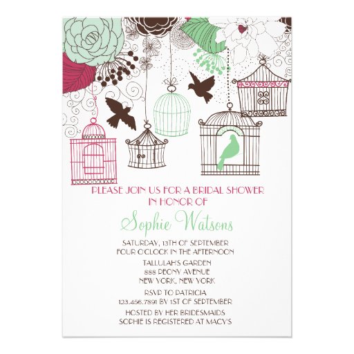 Red Birdcages & Flowers Bridal Shower Invitations