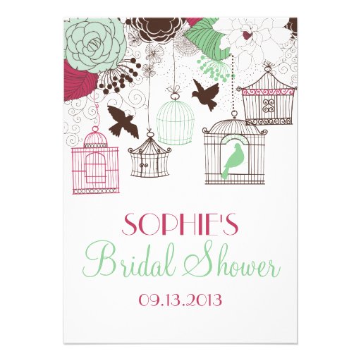 Red Birdcages & Flowers Bridal Shower Invitations