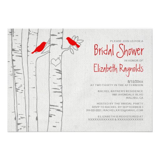 Red Birds Bridal Shower Invitations