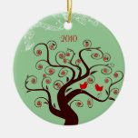 Red Birds Swirl Tree Christmas Ornament