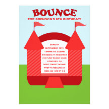 Red Birthday Bounce Bouncy House Birthday Party Personalized Announcements