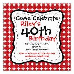 Red Black 40th Birthday Party Invitations