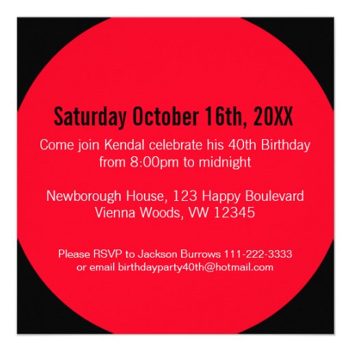 Red & black 40th FOUROH! photo birthday invite