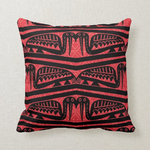 Red & Black African Bird Motif Throw Pillow Zazzle