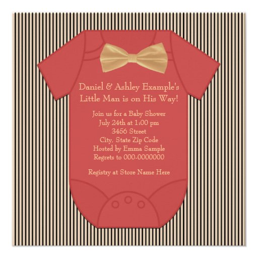 Red Black and Brown Pinstripe Baby Boy Shower Invite