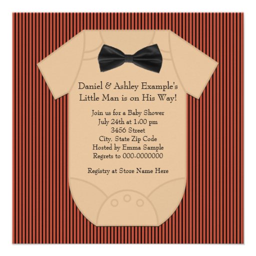 Red Black and Brown Pinstripe Baby Shower Personalized Invite