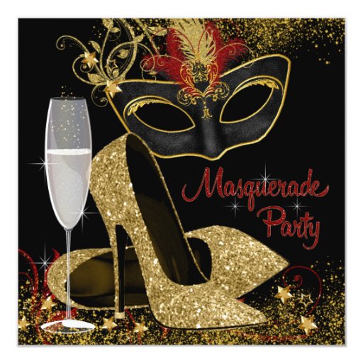 Red Black and Gold Masquerade Birthday Party Invitation ...