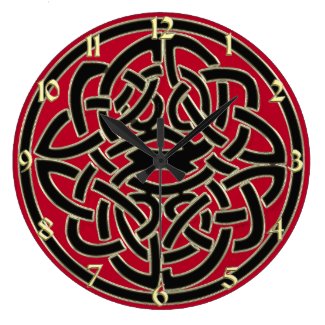 Red Black and Gold Metallic Celtic Knot Clock