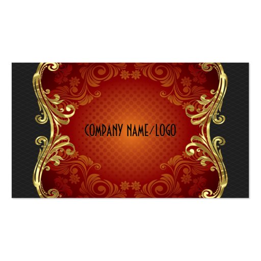 Red Black And Gold Swirls Business Card Template 3 (front side)