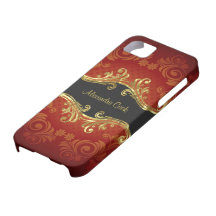 Red Black And Gold Tones Vintage Swirls-Monogram iPhone 5 Case
