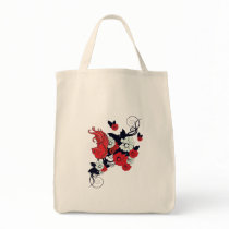 red black and white bird and flowers lovely vector tote bag