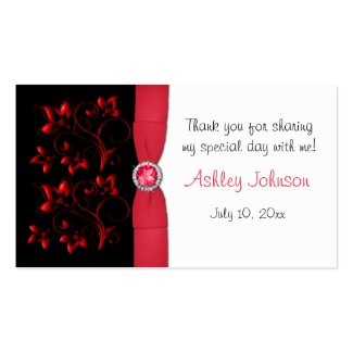 Red, Black, and White Floral Party Favour Tag profilecard