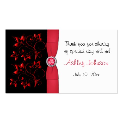 Red, Black, and White Floral Party Favor Tag Business Card Templates