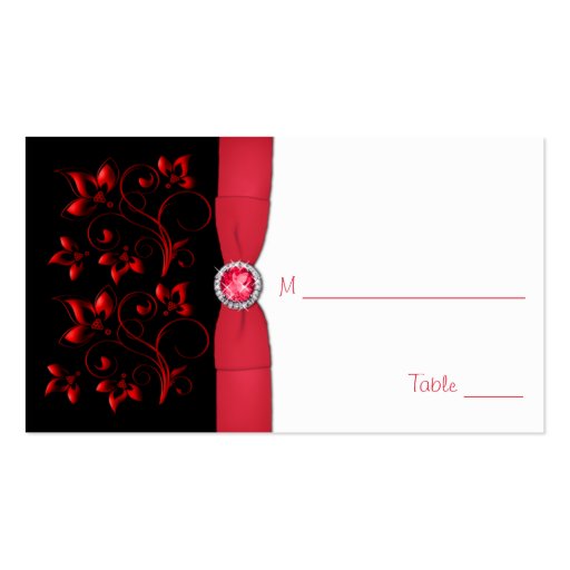 Red, Black, and White Floral Placecard Business Card Templates (back side)