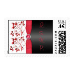 Red, Black, and White Floral RSVP Postage