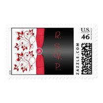 Red, Black, and White Floral RSVP Postage