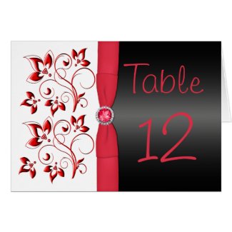 Red, Black and White Floral Table Number Card card