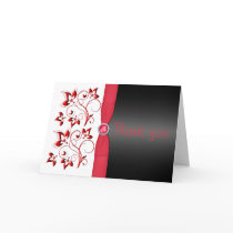 Red, Black and White Floral Thank You Card