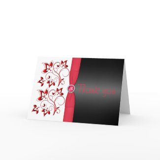 Red, Black and White Floral Thank You Card card