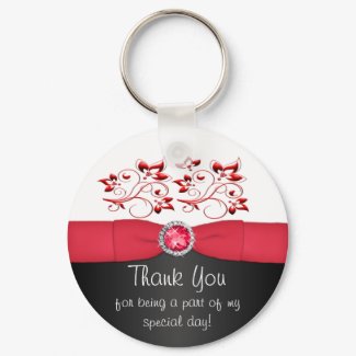Red, Black, and White Floral Thank You Keychain keychain