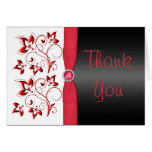 Red, Black and White Floral Thank You Note Card