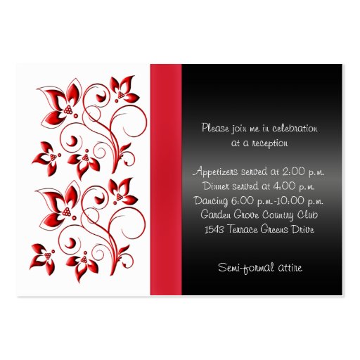 Red, Black, and White Reception Enclosure Card Business Card Templates (back side)