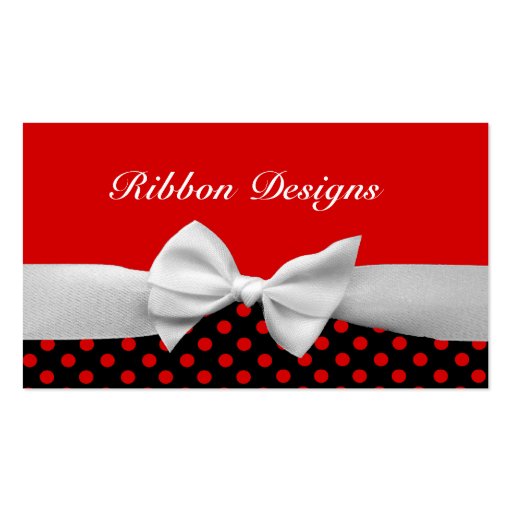Red Black and white ribbon and polka dots Business Cards (front side)