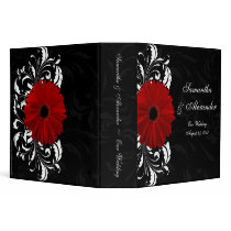 Red, Black and White Scroll Gerbera Daisy Vinyl Binders