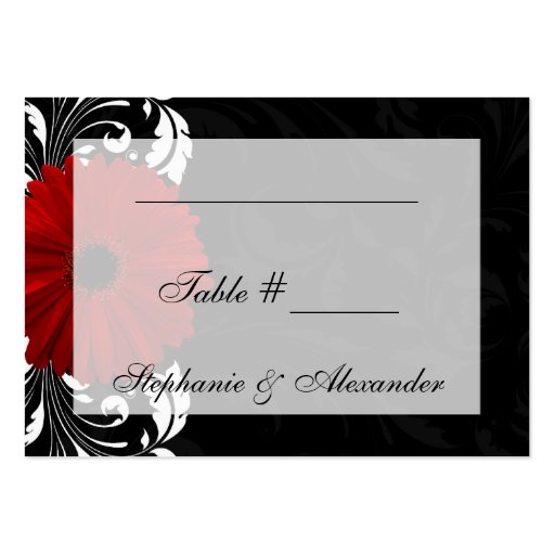 Red, Black and White Scroll Gerbera Daisy Business Card Templates (front side)