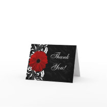 Red, Black and White Scroll Gerbera Daisy Greeting Card