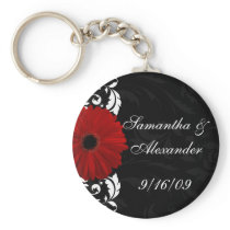 Red, Black and White Scroll Gerbera Daisy Key Chain