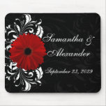 Red, Black and White Scroll Gerbera Daisy Mouse Pads