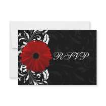 Red, Black and White Scroll Gerbera Daisy RSVP Custom Invites