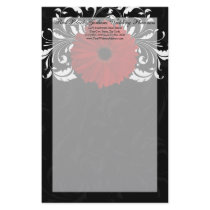 Red, Black and White Scroll Gerbera Daisy Personalized Stationery