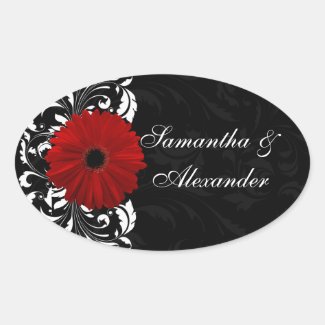 Red, Black and White Scroll Gerbera Daisy Sticker