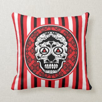 Red Black and white sugar skull style design Pillows