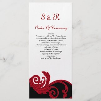 red,black and white Wedding program rackcard