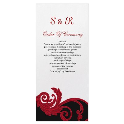 red,black and white Wedding program Full Color Rack Card