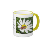 Red-black beetle on white daisy, cup mugs