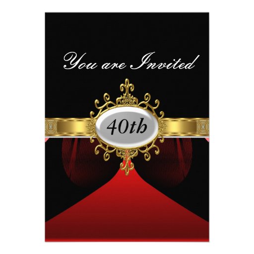 Red Black  Birthday Party Glamour Invitation (front side)