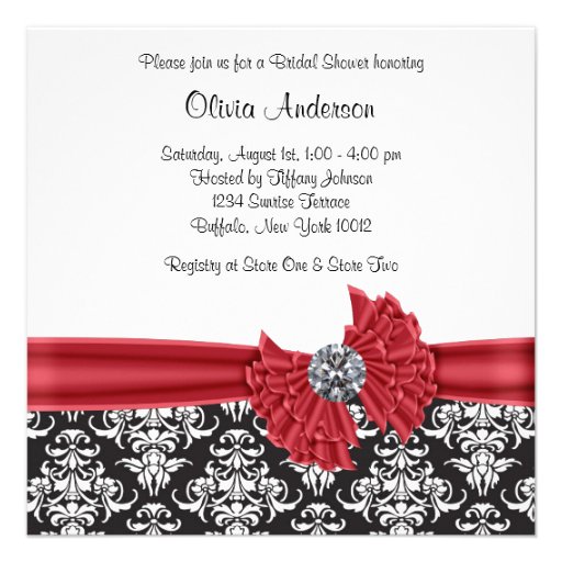 Red Black Black Damask Bridal Shower Custom Invitation